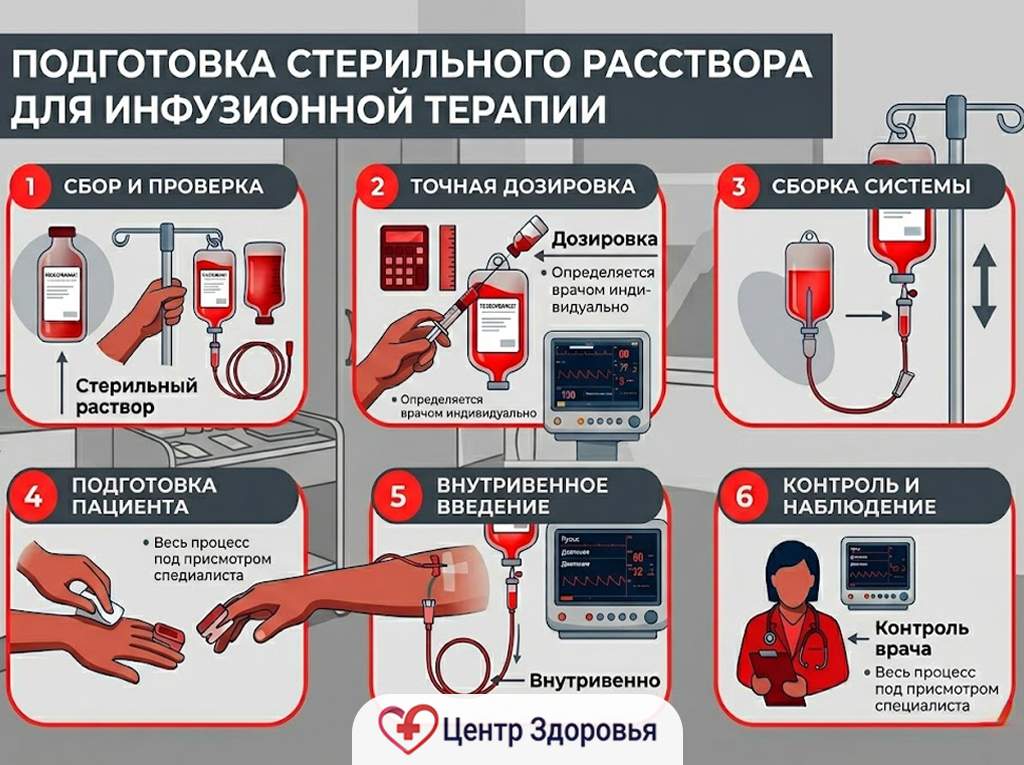 Приготовление лечебного раствора для внутривенной терапии